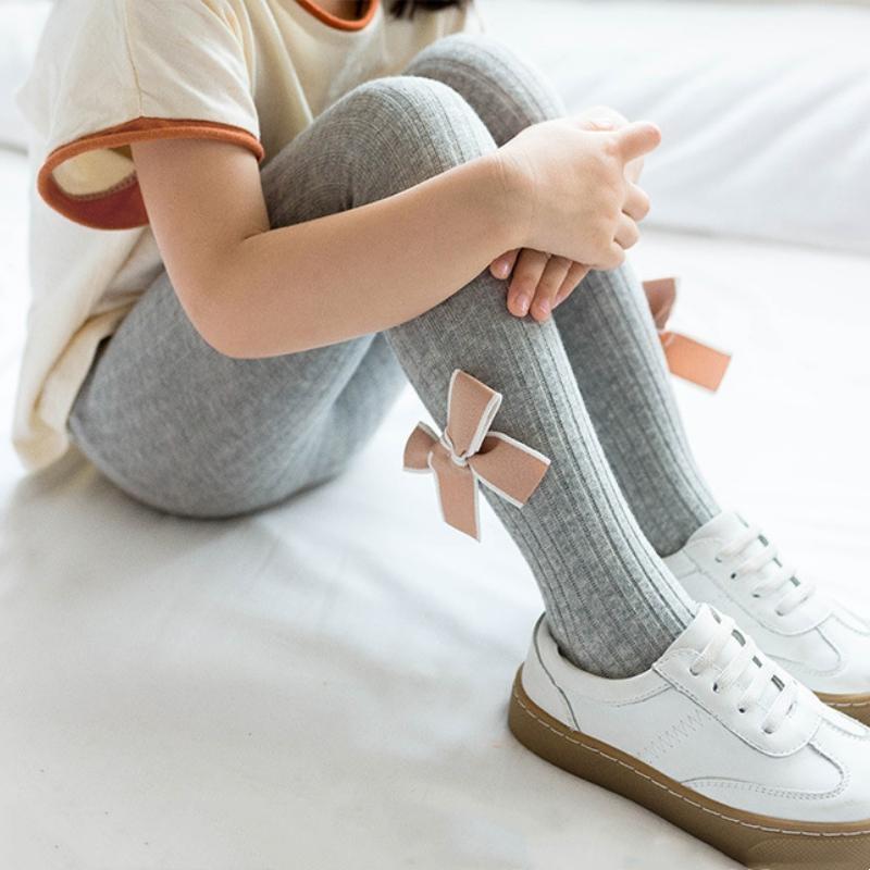 Girls Bowknot Pantyhose Fall Cotton Knit Infant Stocking Sweet Lolita Style Children Pantyhose Baby Autumn Spring Tights 1-10years