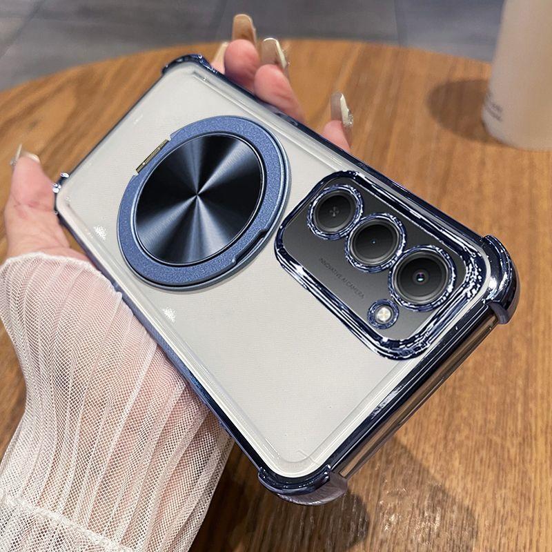 360 Degree Rotating Magnetic Bracket Phone Case For Xiaomi Redmi 15 15C 4G 5G Clear Shockproof Plating Silicone Cover