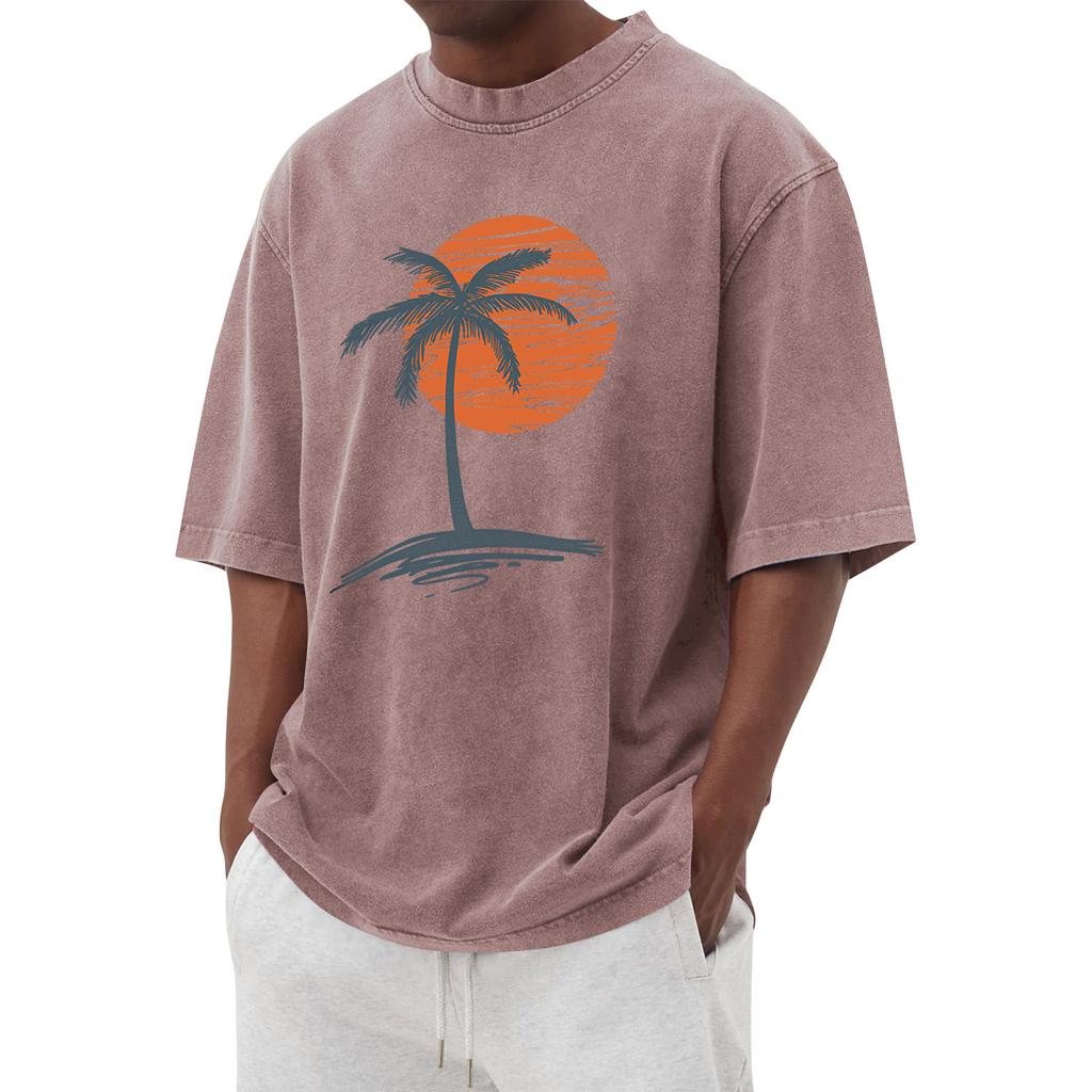 Men's Printed Round Neck T-Shirt Casual Sports Short-Sleeve Top