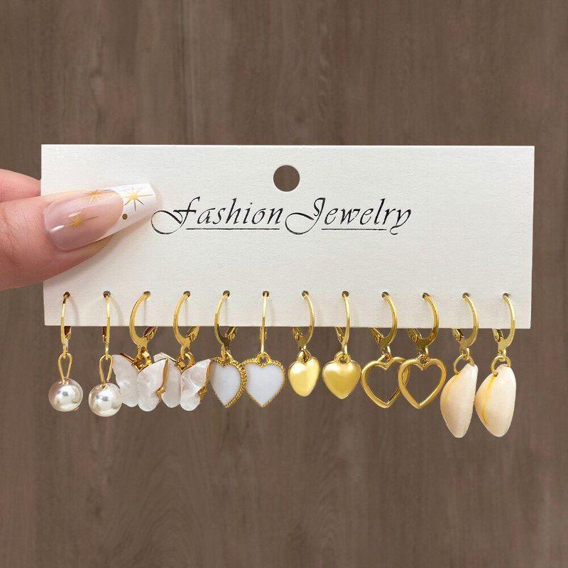 New Arrival Stylish Silver Earrings Suit Fashion Inlaid Pearl Earrings Circle Simple Cold Style Ear Ring