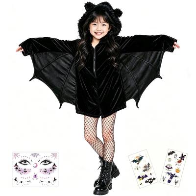 Déguisement Halloween Enfants Chauve-souris Petit Diable Vampire Ensemble 5 Pièces 110-150cm Unisexe Autocollants Luminescents