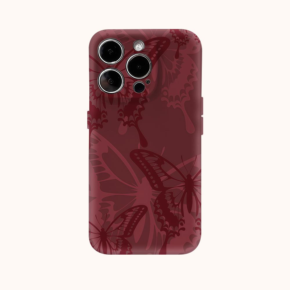 Wine Red Butterfly Shadow Phone Case for IPhone 16 15 14 13 12 11 X XS XR XSMAX 7 8 Pro Max Plus Double-layer Back Cover