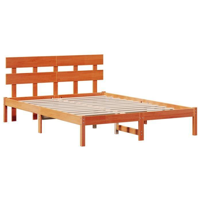 VidaXL Bed Frame with Waxed Brown Headboard 160x200 Cm Solid Pine Wood 872157