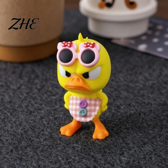 Miniature Duck Collection 3D Printed Cute Figurine with Glasses, Angry Pose Desk Decor, Creative Personalized Car Ornaments Office Bookcase Ornament,