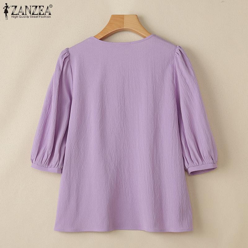 ZANZEA Bluză simplă casual pentru femei cu gât pătrat, mâneci 3/4 largi