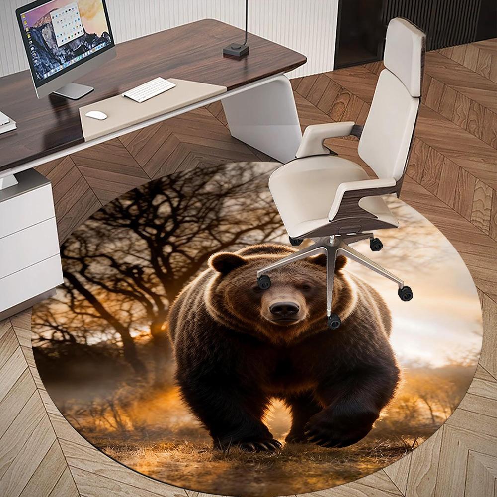 1pc Bear Forest Round Chair mat office Area Rug - Non-Slip, Floor Mat for Office, Bedroom, and Indoor Decor p127039