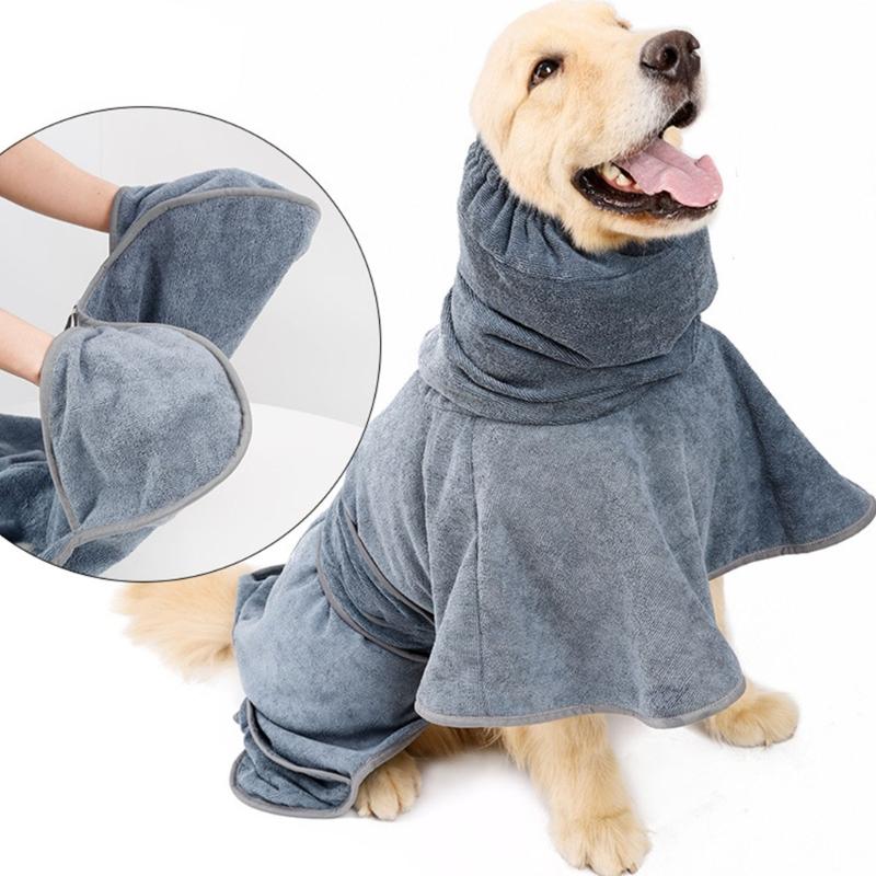 Soft Absorbent Pet Bathrobe for Medium To Large Dogs Quick Drying Towel Fabric Adjustable Belt