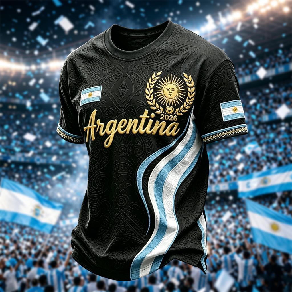 Argentina Men's Casual Printed Neck Short Sleeve T-Shirt Lightweight Breathable Summer Top