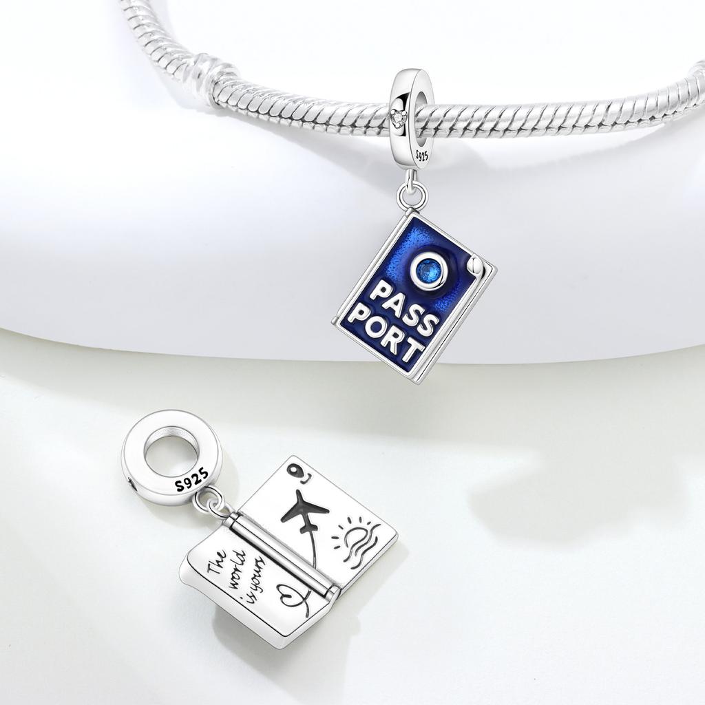Copper Blue Can Open Passport Beads Original Pendants Bracelet Charm Jewelry Party Diy Trendy Gifts