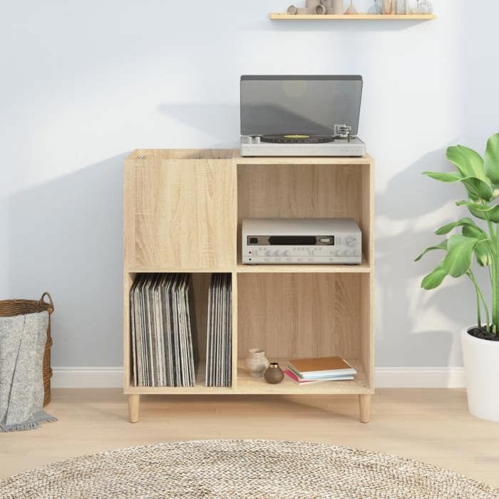VidaXL Armoire à Disques, Armoire Latérale avec Rangement, Meuble pour Tourne-Disque, Buffet de Salon, Industriel, Chêne 831992