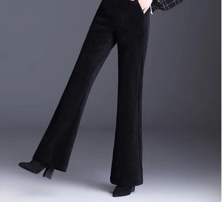 Dámské manšestrové kalhoty s vysokým pasem a širokými nohavicemi s fleecem - Pohodlné, volný střih pro podzim a zimu.