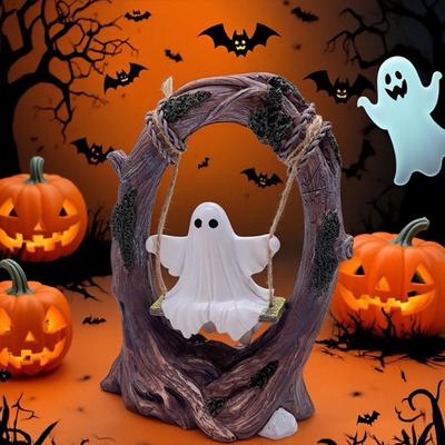 Einzigartige Halloween-Figur Niedliche Geisterdekorationen Halloween-Dekor Geist auf Baumschaukel-Statue Gruselig für Schreibtisch Bücherregal Dekor