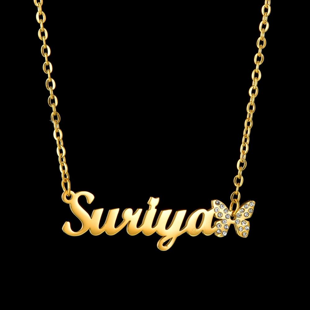 Atoztide Fashion Custom Name Stainless Steel Necklaces Personalized Jewelry Chain Crown Heart Butterfly Necklace for Women Gifts