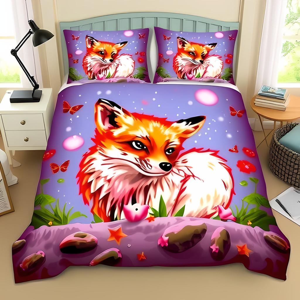 Fuchs-Print Bettbezug Bettwäsche Set Deckenbezüge Für Kinder Kinder Und Erwachsene Warm Weich Bequem Atmungsaktiv