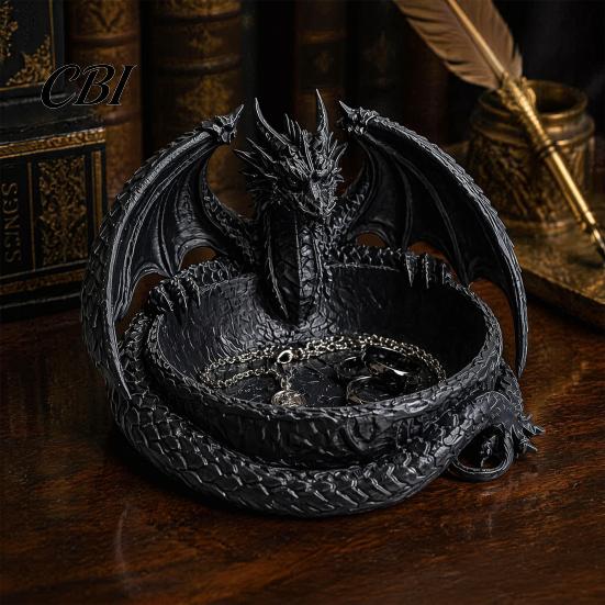 Bedside Table Accessory Tray Gothic Dragon Jewelry Tray, 3D Printed Figurine, Mythical Creature Desktop Textured Scale Storage Bowl Organizer for Keys