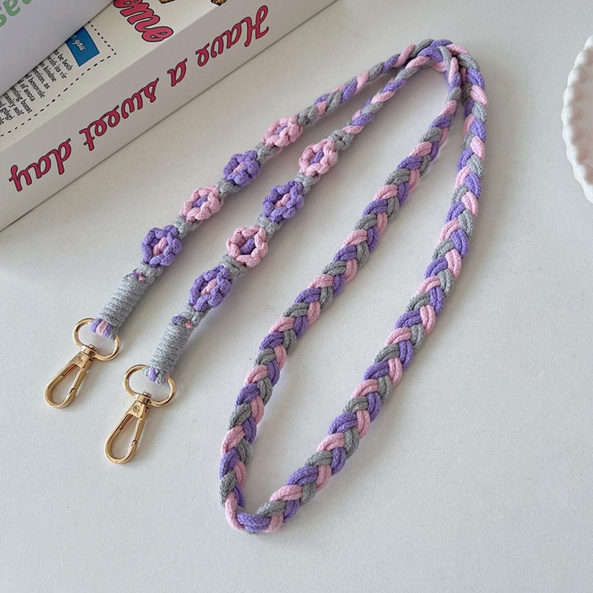 

Cute Knitted Flower Lanyard Crossbody Shoulder Straps Keychain Key Ring Braided Rope With Replacement Patch Accessories