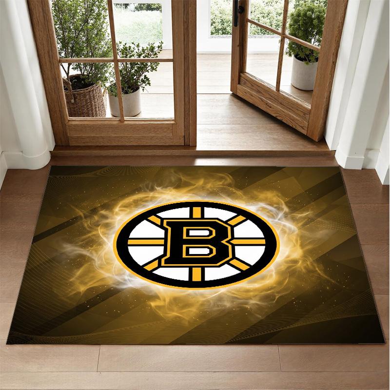 Boston Bruins Design Crystal Velvet Rug Soft Decorative Mat for Bedroom Entrance