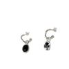 Su Chuang S925 Sterling Silver French Retro Black Agate Pendant Stud Earrings for Women
