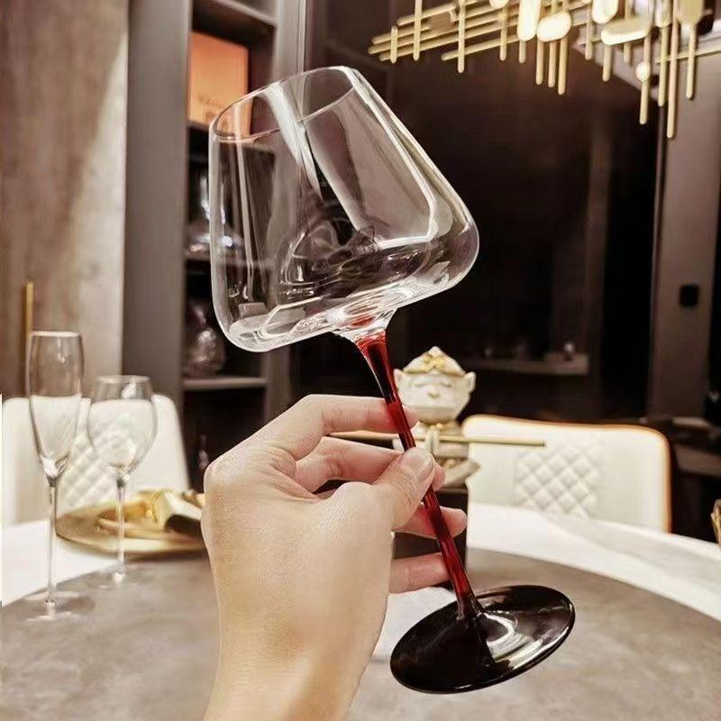 Pink High-end Red Wine Glass, Household Light Luxury Ins-style Wine Glasses, Champagne Glassware, Diagonal Crystal High Barware