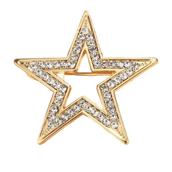 Zinc Alloy Brooch Pin, Star Shape Lapel Badge with Rhinestones Inlaid, Decorative Outfit Pin for Sweaters Collars Hats Bags Coats Scarves A