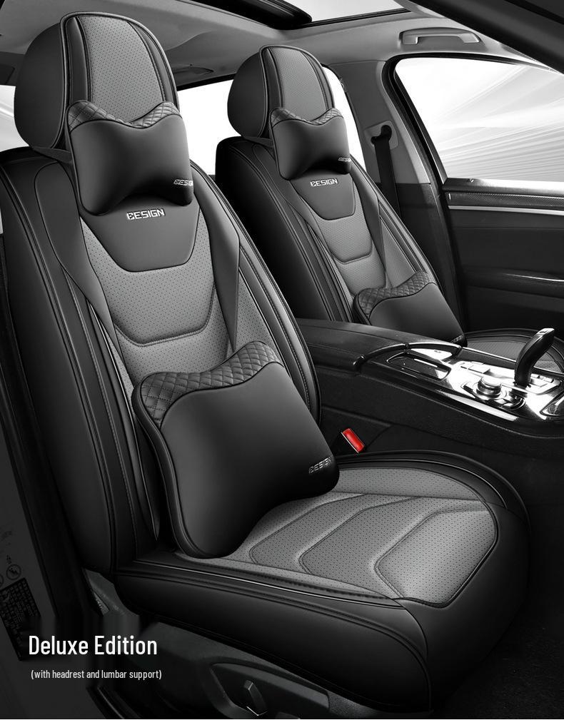 Universal All-Season Five-Seat Leather Car Seat Cover – Full Coverage, Wear-Resistant, Durable, No Removal Needed.