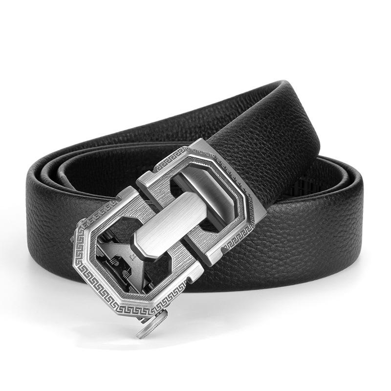 

Новый мужской кожаный ремень для путешествий и бизнеса, ремень из кожи первого слоя, повседневный, универсальный, с автоматической пряжкой, мужской 110cm