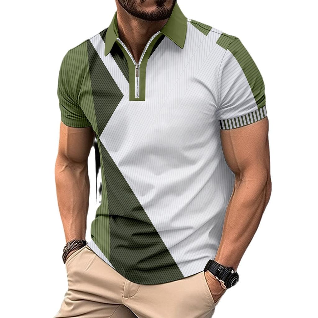 Men's Fashionable Slim-Fit Colour-Blocked Collared T-Shirt Polo Shirt