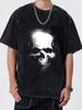 Casual Katoenen T-shirt voor Heren met Schedelprint, Losse Pasvorm, Ronde Hals, Korte Mouw, Machine Wasbaar, Street Style Grafisch T-shirt