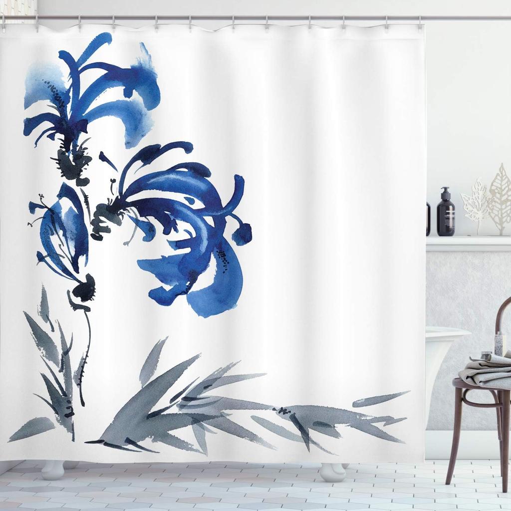 Antlers Shower Curtain Moose In Winter Forest Wildlife Reindeer Christmas Theme Watercolor Painting Style, Cloth Fabric Bathroom