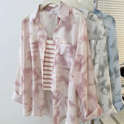 Loose Chiffon Tie-dye Powder Sunscreen Shirt Women's Summer Design Sense Niche Long-sleeved Polo Collar Blouses