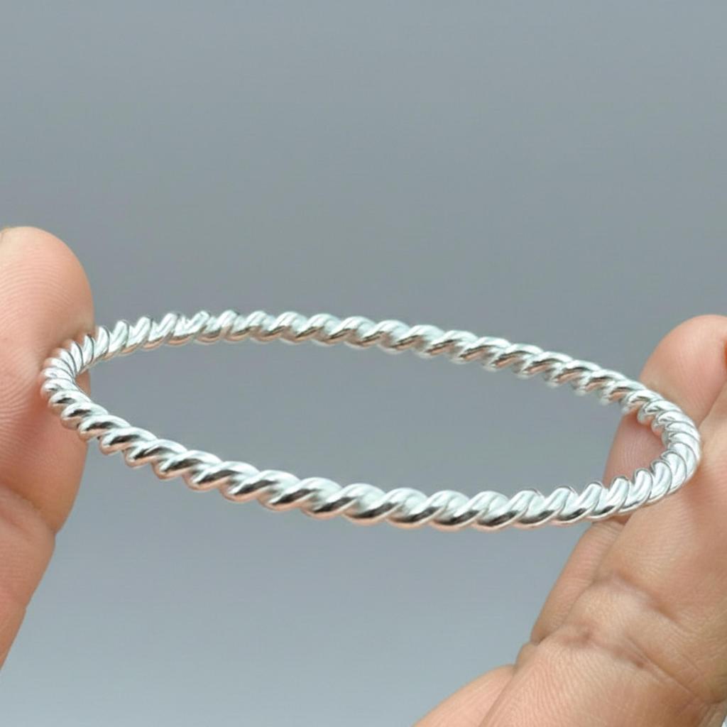 Twisted 925 Sterling Silver Bangle, Handmade Minimalist Everyday Wear Jewelry, Gift for Her