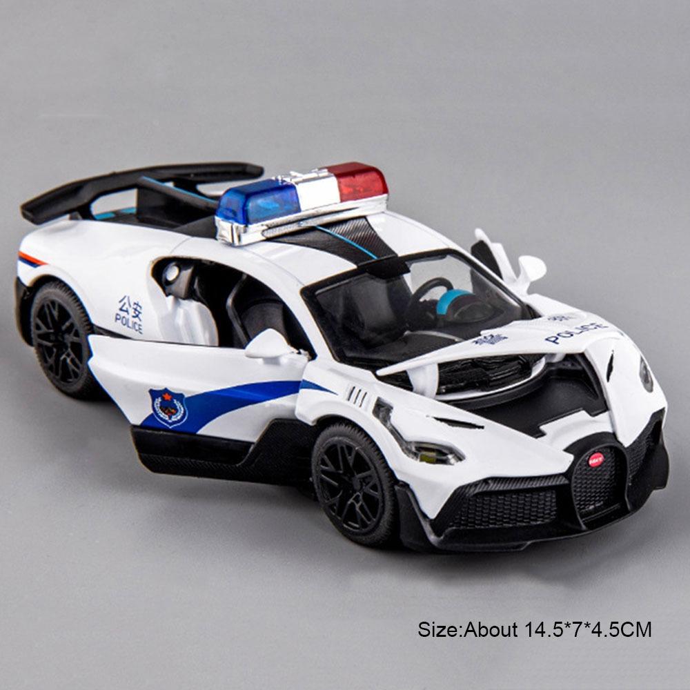 Scale 1:32 Santana Divo Police Car Model Toy Music Light Public Security 110 Supercar Doors Opened Alloy Diecast Models Boy Gift