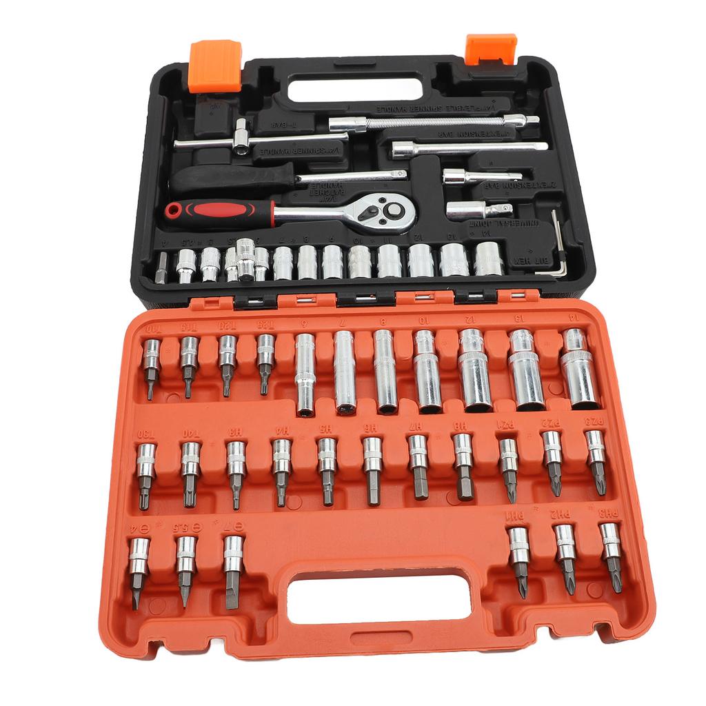 53PCS Automotive Socket Wrench Set High Hardness Steel Professional Ratchet Car Repair Tool Kit with Storage Box