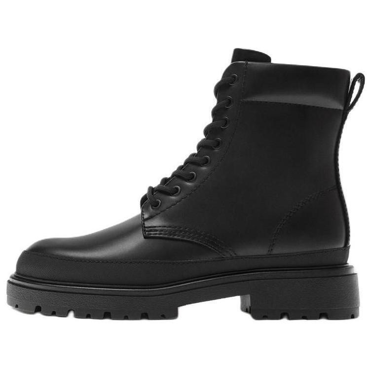 Zara Pu Lace-Up Round Toe Mid-Calf Martin Boots Men Boots Black 12005420 39