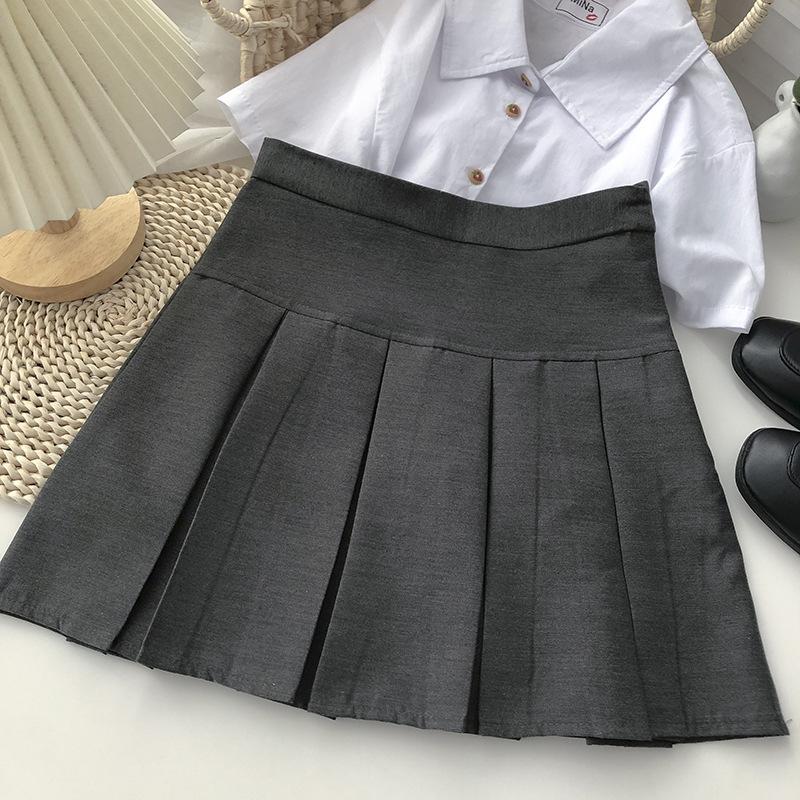 

Fitted Short Skirt High-waisted Skirt Grey Wool Skirt for Women Autumn Winter Petite Casual All-match Versatile Pleated Skirt A-line 3XL
