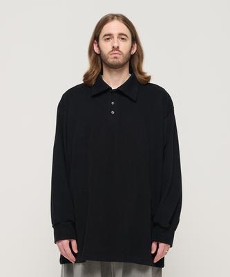 CARGOBROS Full Rubber Oversized Long Sleeve Collared T-Shirt (Black)