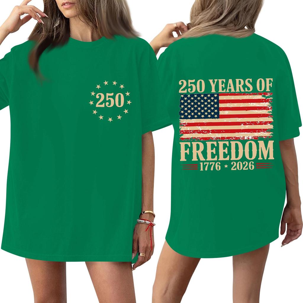 Women's Fashionable Casual Short-Sleeve Round Neck Printed T-Shirt For The 250th Anniversary Of The Founding Of The United States