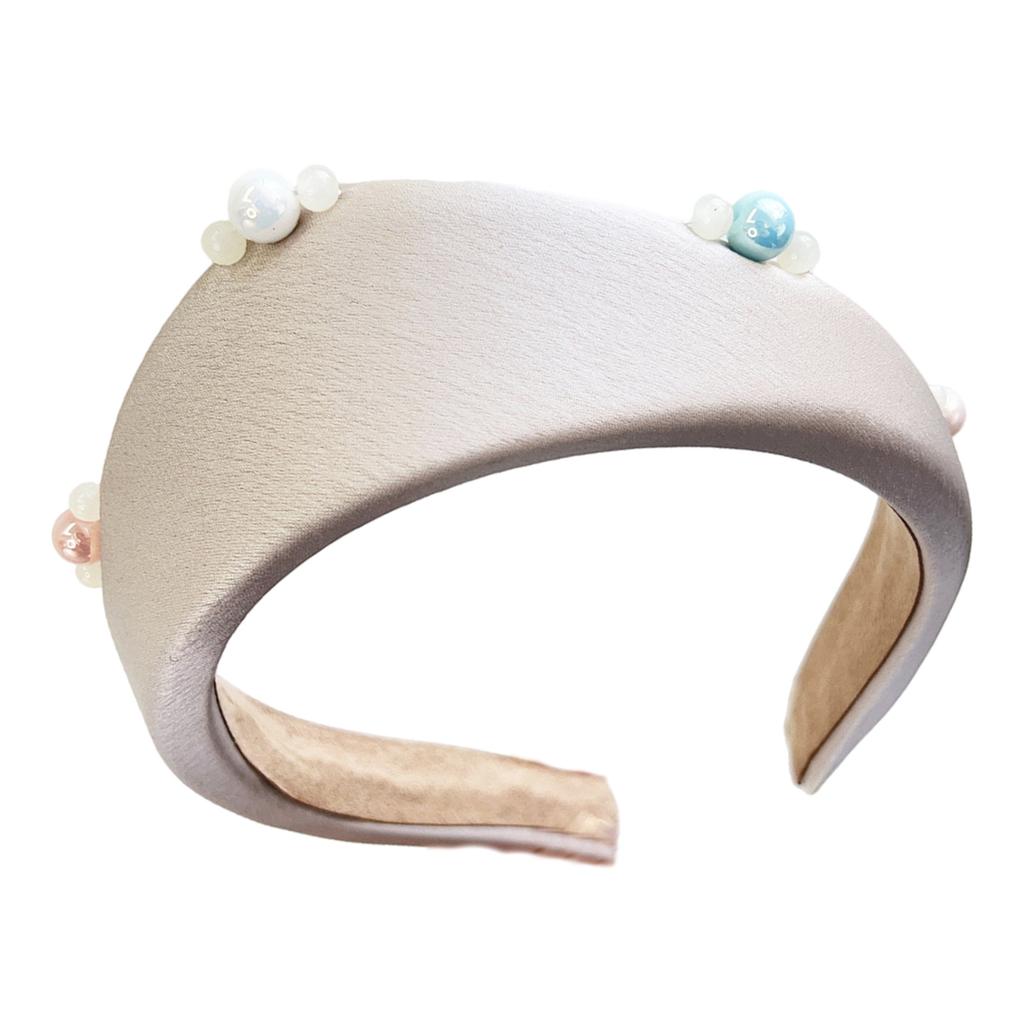 Women Retro Fabric Headband with Pearl Decors High Skull Wide Hairhoop for Elegant Hair Styling All Matching Hairband