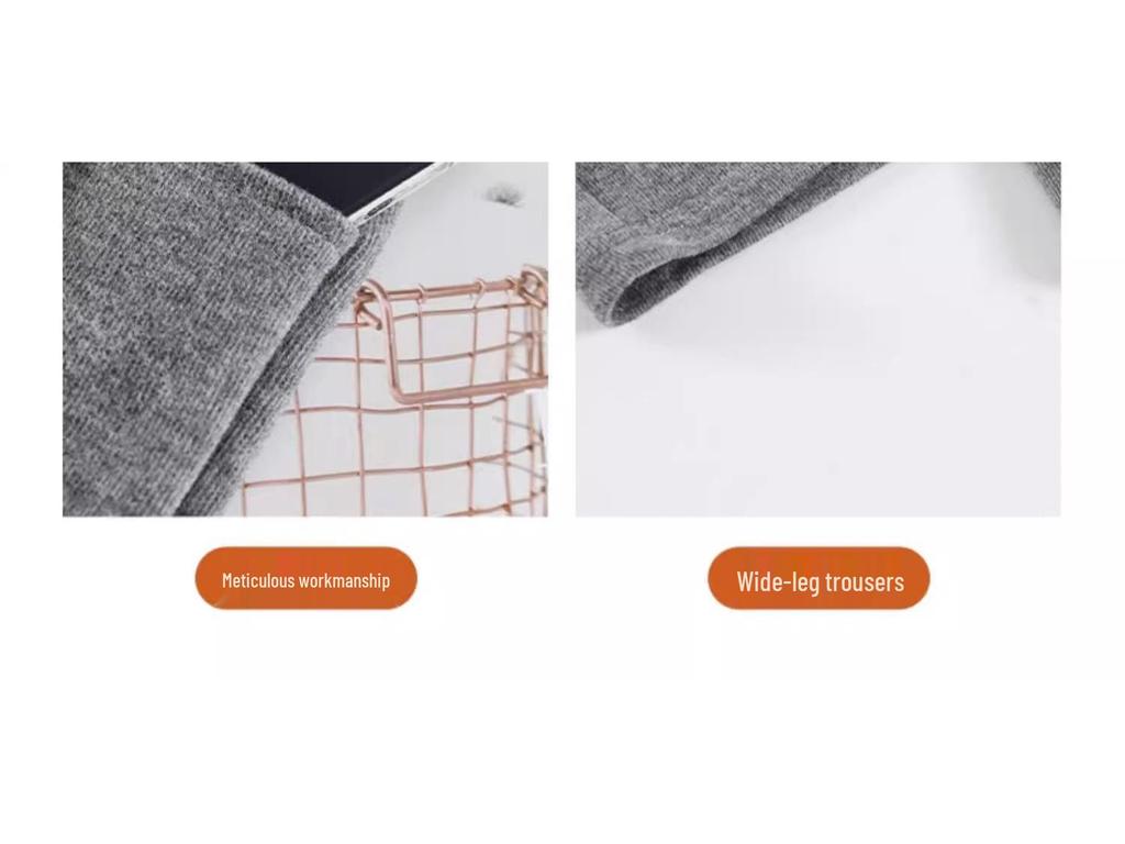 High-Waisted Glutinous Rice Knit Wide-Leg Pants - Women's Trendy Autumn Casual Loose-Fit (145cm)