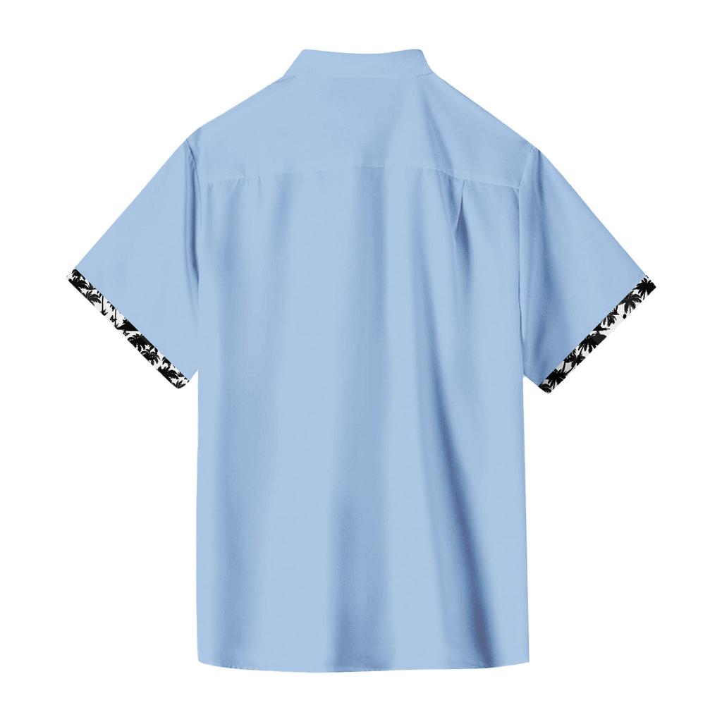 Vintage Button Down Bowlingskjorter for menn Kortermet sommerstrandskjorte