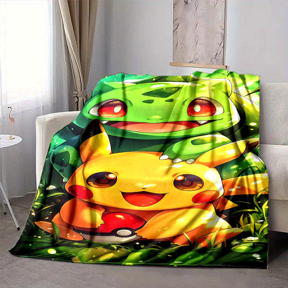 1pc Pikachu, Bulbasaur Flannel Blanket [Cozy Throw Blanket] For Sofa, Bed, Travel, Camping, Livingroom, Office, Couch, Chair, And Bed