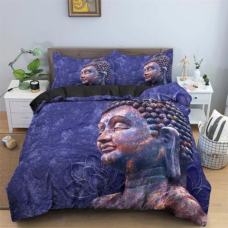 Buddha Bedding Collection Indian Religion Buddhism Meditation Mandala Duvet Cover Smile Buddha Floral Soft Quilt Cover Queen King Size