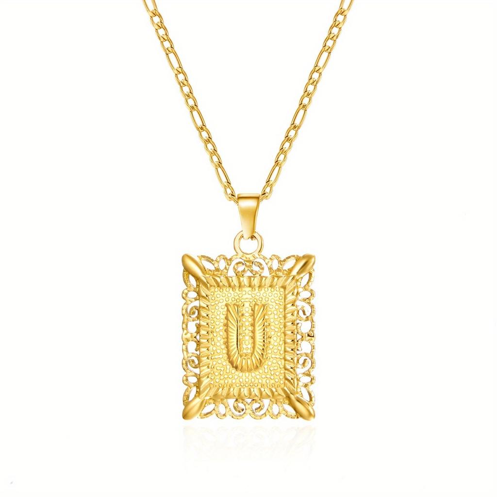 European and American style simple square 26 letter pendant necklace women's personality high-end design jewelry