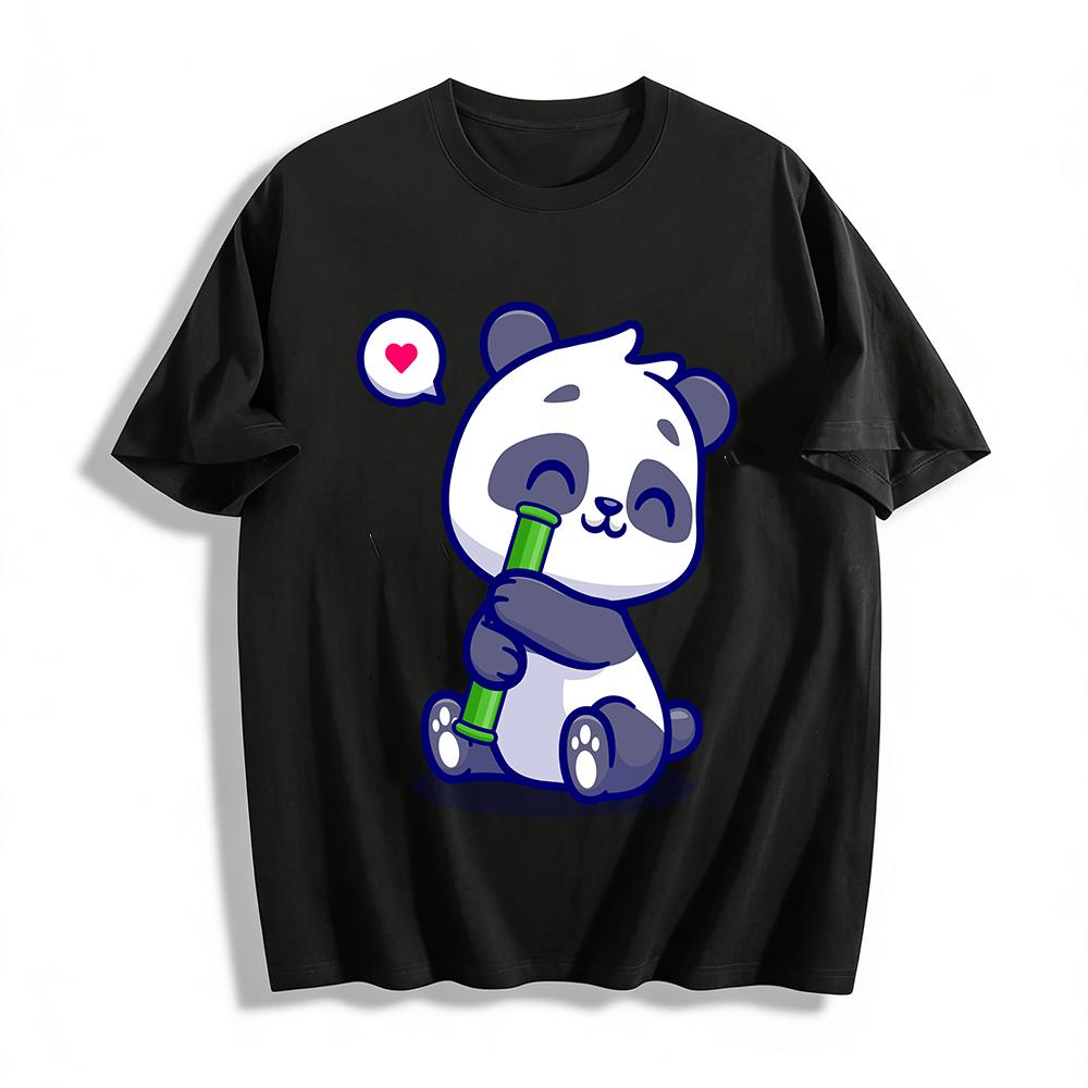Cute Bamboo-Hugging Panda Print Casual Loose Unisex T-Shirt Pure cotton T-shirt XXS