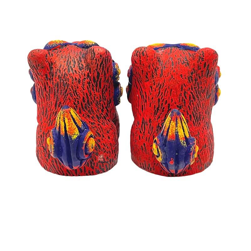Kubakasaya Shisa Figuren, Souvenir aus Okinawa, Paar Kariyushi Shisa Figuren, Rot, Glücksbringer, Feng Shui, Schutz vor Bösem, Ryukyu