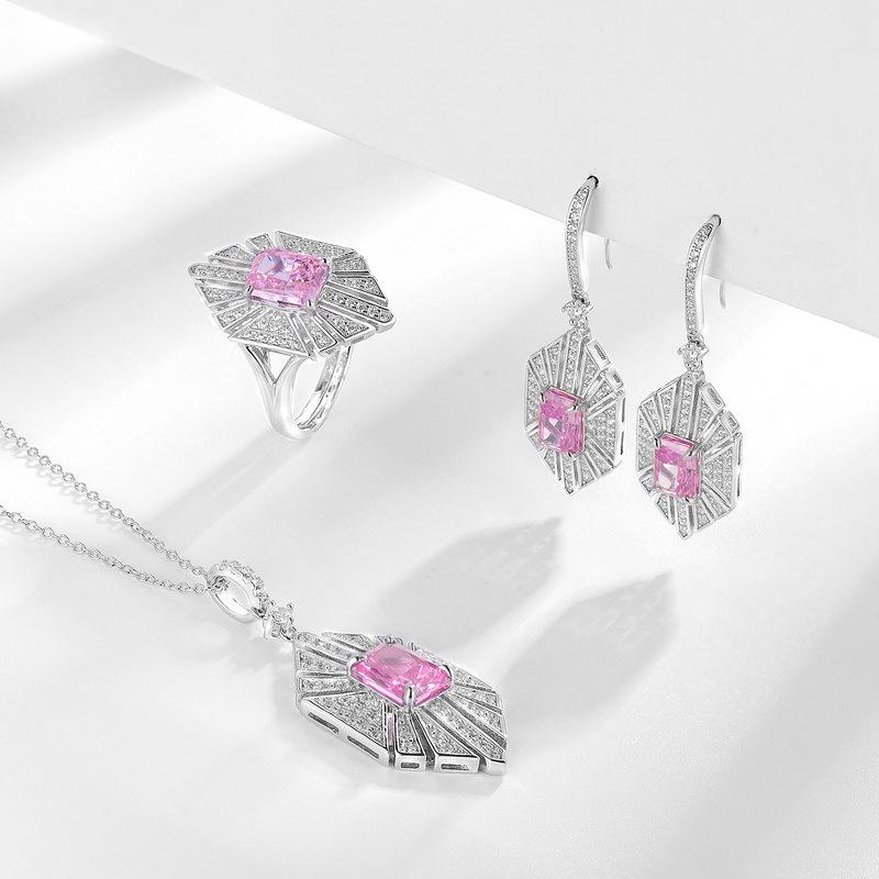 S925 Silver Ice Cut High Carbon Diamond Fashion Pendant Necklace Set