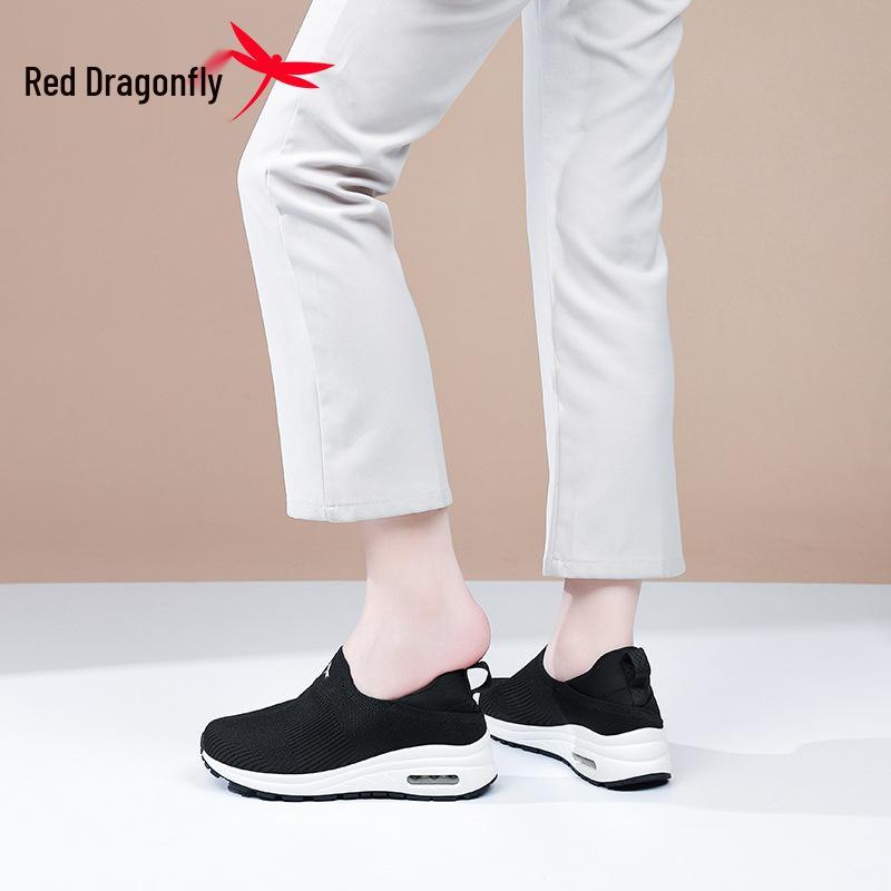 Red Dragonfly Women's Summer Fly-Knit Slip-On Walking Shoes with Thick Soles and Air Cushion Mesh Design.