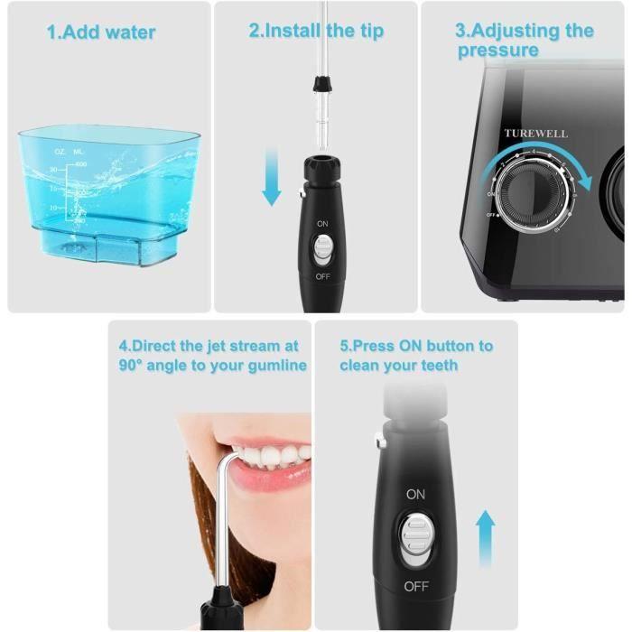 Irrigateur dentaire - TUREWELL - Modèle P - 8 Buses Multifonctions - 10 Réglages de Pression - IPX7 Étanche