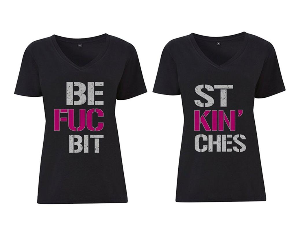 Bff Best Fuc Kin' Bitches Matching Set Nejlepší přátelé Funny Fitted Unisex trička s výstřihem do V