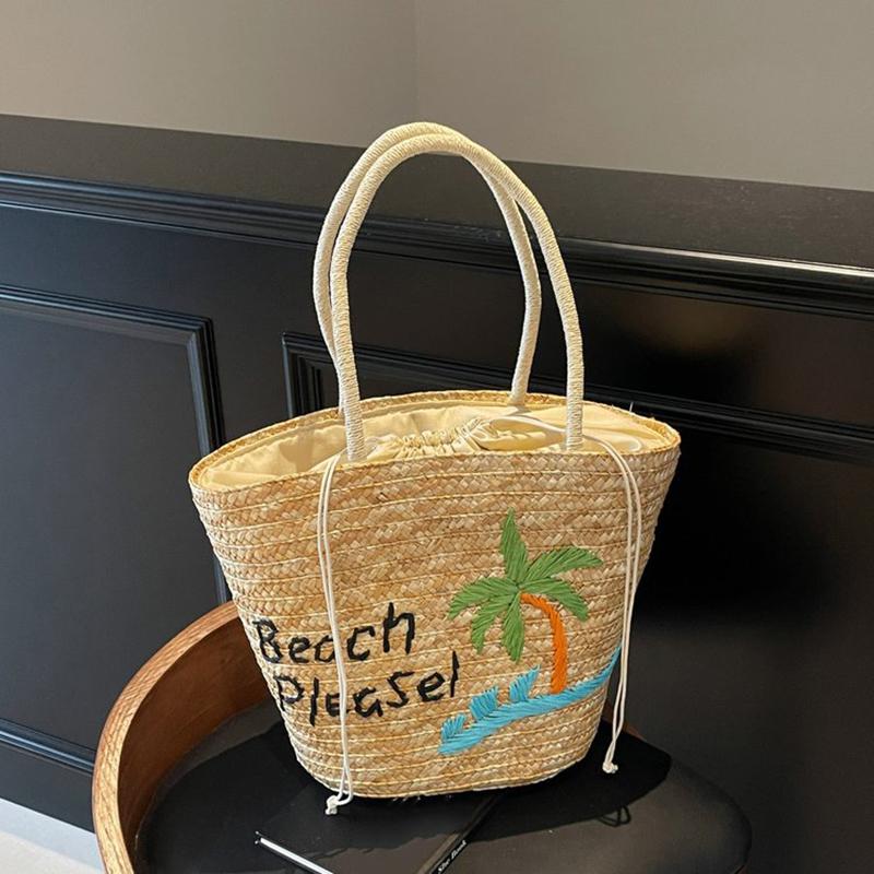 2026 New Woven Women's Bag Handmade Grass Woven Handbag Fashion Embroidery Versatile Shoulder Bag Beach Bag